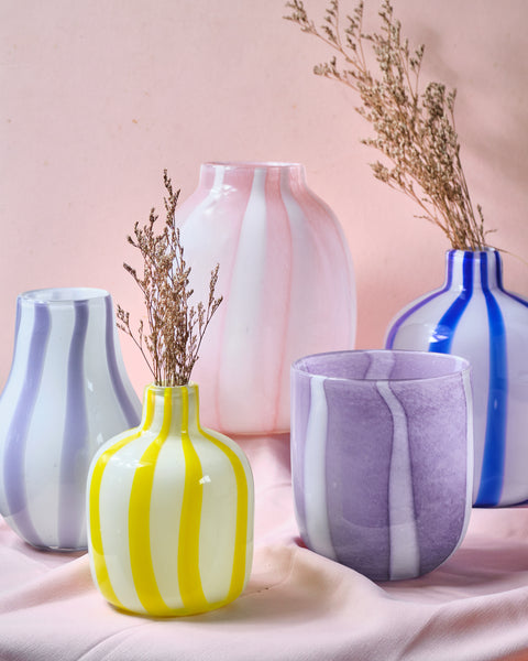 Lou Yellow and White Stripes Straight Vase