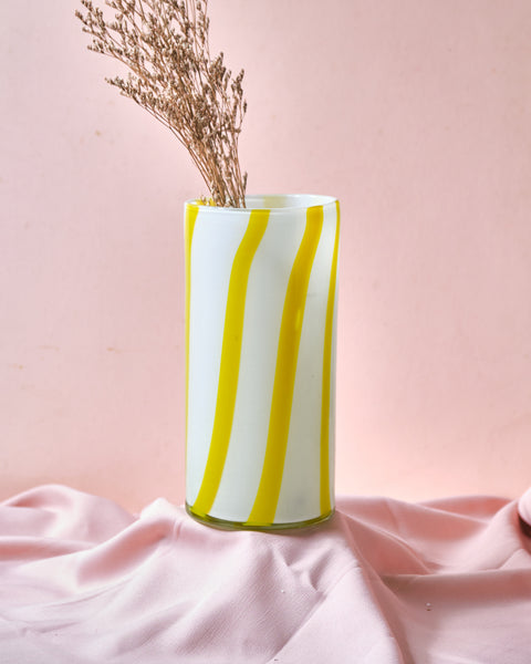 Lou Yellow and White Stripes Straight Vase