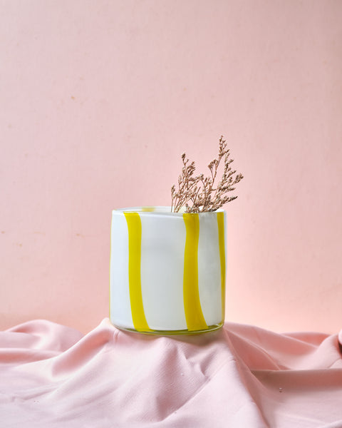 Lou Yellow and White Stripes Straight Vase