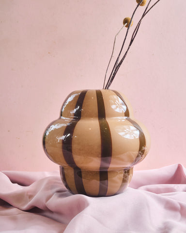 Lou Toffee and Brown Stripes Bulbous Vase