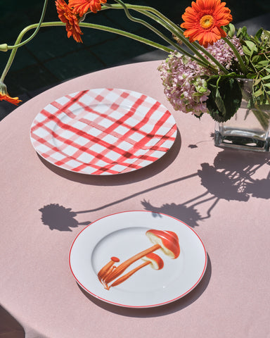 Mogu Checkered and Mushroom Plate Set of 2