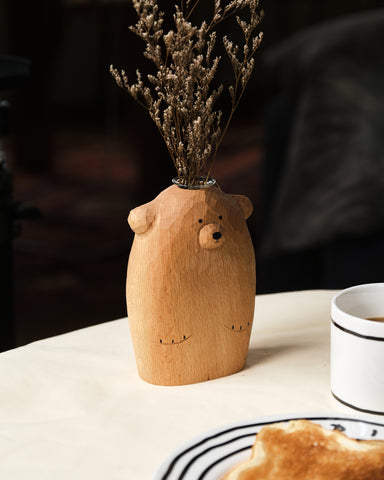 Wooden Bear Vase