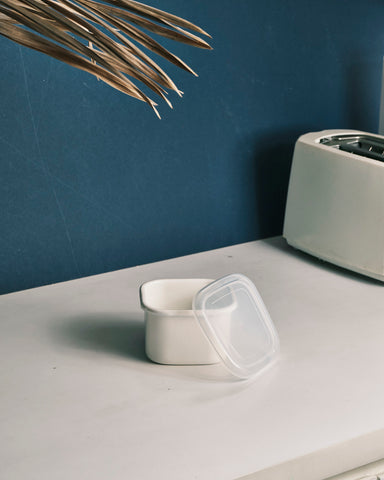 Nautical White Enamel Square Container with Lid