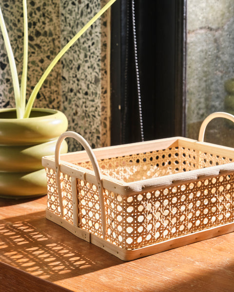 Hilary Rectangle Rattan Basket - Large Weave Natural Trim